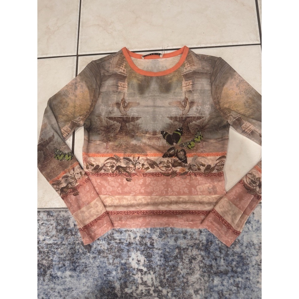 Alice And Olivia Women's Mesh Delaina Versailles Print Crop Top Sz S Butterflies